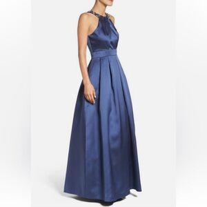 Eliza J Navy Satin Maxi Dress